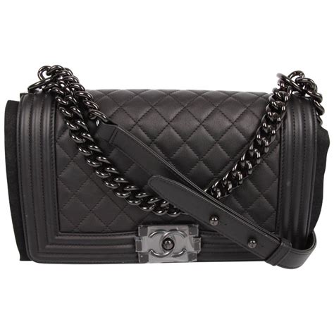 chanel black on black boy bag small|Chanel boyfriend bag.